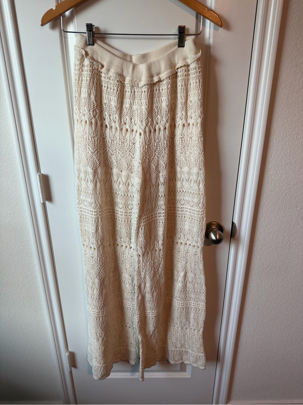Miou Muse Crochet Wide-Leg Pants in Cream 100% Cotton - Picture 3 of 6